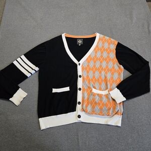 Vintage Mens Cardigan Sweater Hama Denim Co. 2XL 100% Cotton Argyle Preppy